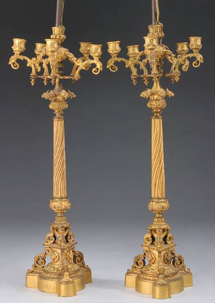 Appraisal: A pair of Napoleon III gilt bronze five light candelabra