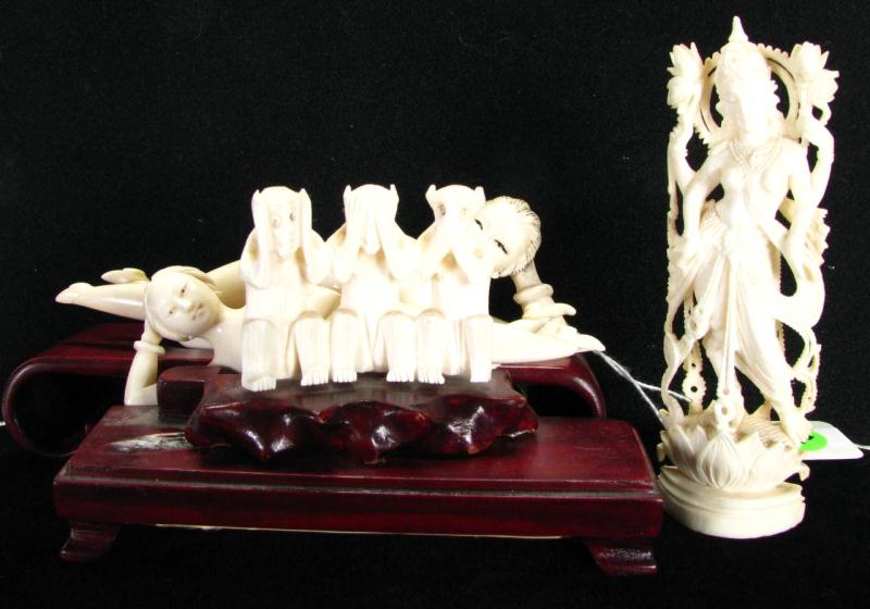 Appraisal: Group of mid- th century carved ivory figures including two