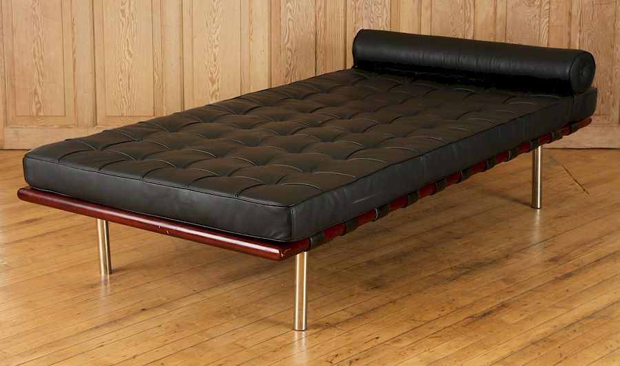 Appraisal: LEATHER CHAISE LOUNGE MANNER MIES VAN DER ROHE A leather