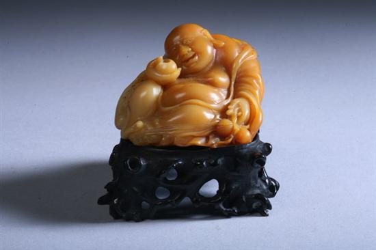 Appraisal: CHINESE SOAPSTONE FIGURE OF MILE BUDDHA - in wide