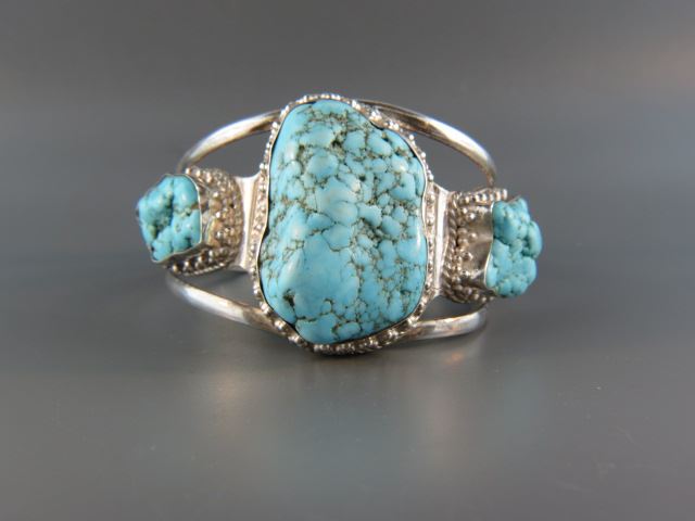 Appraisal: Turquoise Bracelet a trio of stones in sterling silver cuff