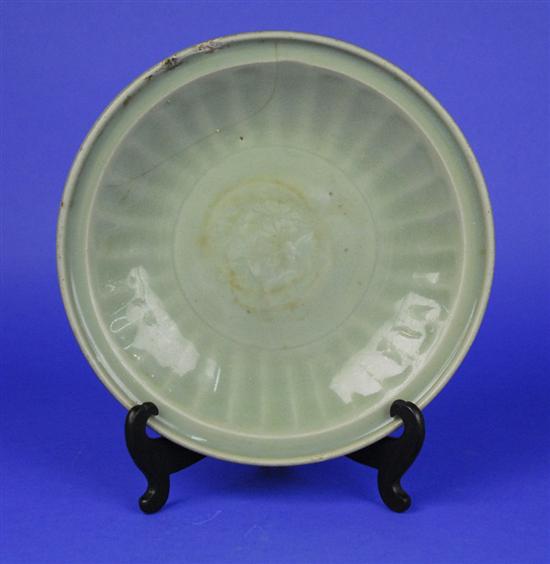 Appraisal: CHINESE LONGQUAN CELADON MOULDED PLATE Ming Dynasty diameter inches Condition