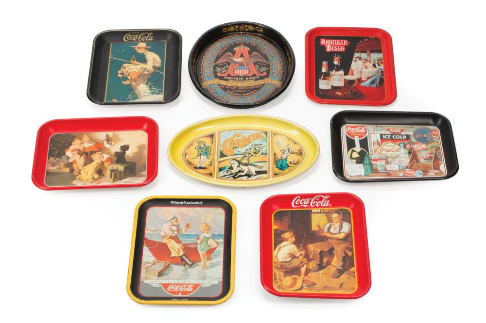 Appraisal: Eight American Advertising Trays reproductions largest in x in