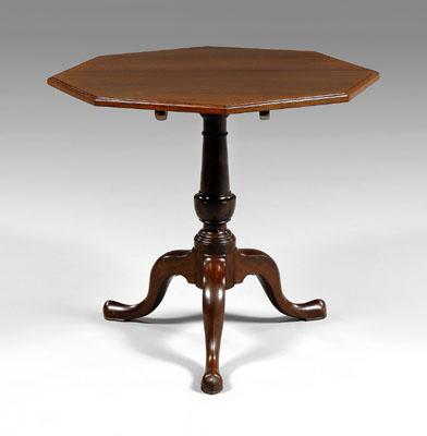 Appraisal: George III mahogany tilt-top tea table with faceted top tilting