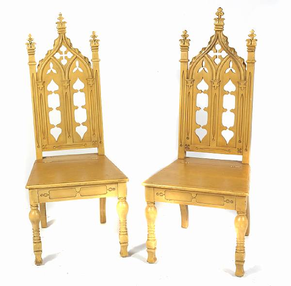 Appraisal: A pair of Gothic style paint decorated side chairs height