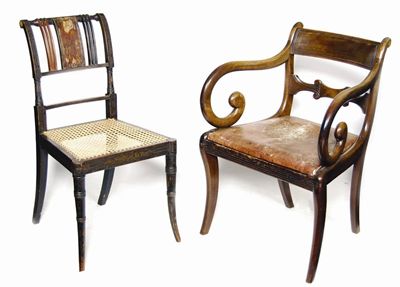 Appraisal: A Regency painted side chair with a re-caned seat decoration