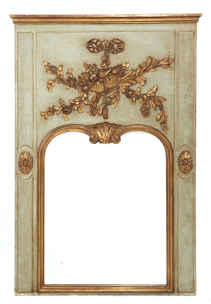 Appraisal: Louis XVI style painted and parcel gilt trumeau mirror Louis