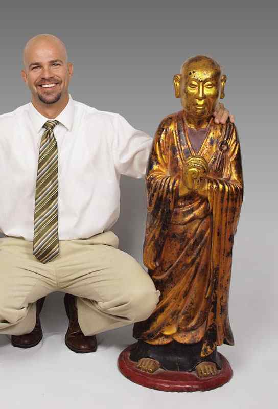 Appraisal: TH C CARVED WOOD AND GILDED BUDDHIST STATUE OF KASYAPA