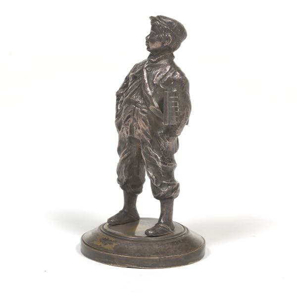 Appraisal: SILVERED BRONZE FIGURE OF A NEWSBOY LATE TH CENTURY x