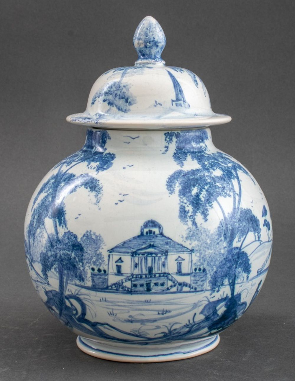 Appraisal: DEBORAH SEARS ENGLISH DELFTWARE JAR AND COVER Deborah Sears for