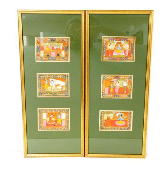 Appraisal: Hindu illuminations mixed media series of six views framed in