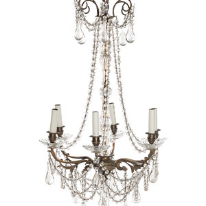 Appraisal: An Italian Brass and Cut Glass Six-Light Chandelier TH CENTURY