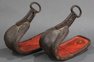 Appraisal: Japanese Samurai Iron Abumi Stirrups Edo Period Japanese iron abumi