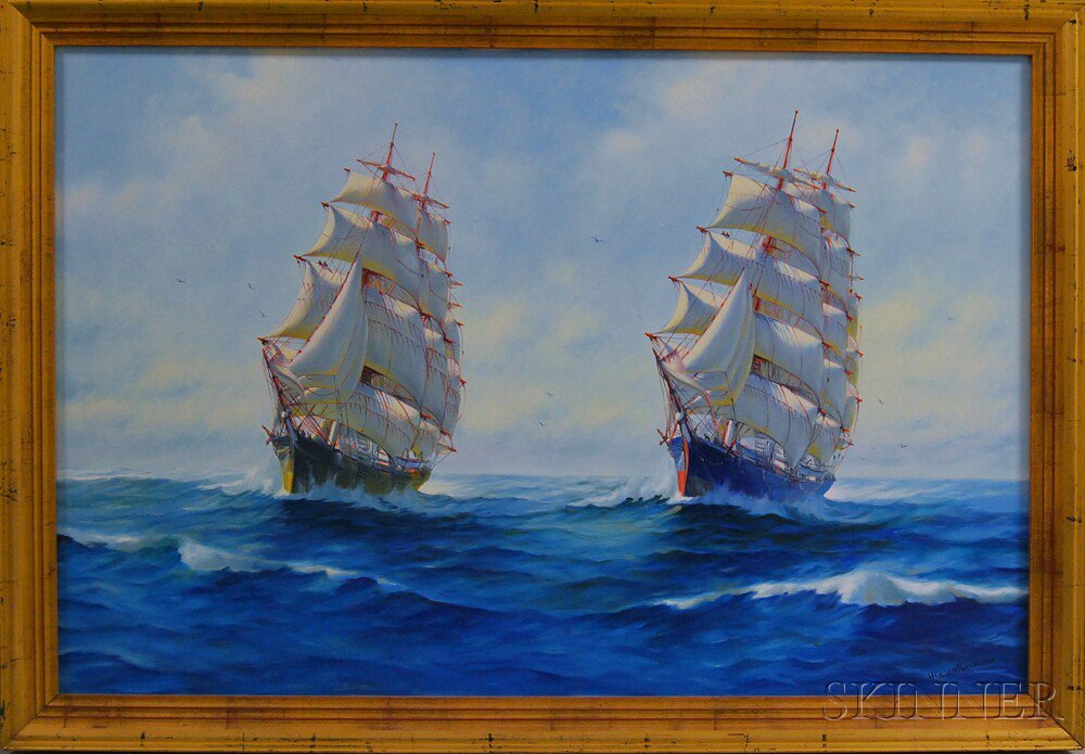 Appraisal: H Silva Fernandes American th Century Two Square-rigged Ships on