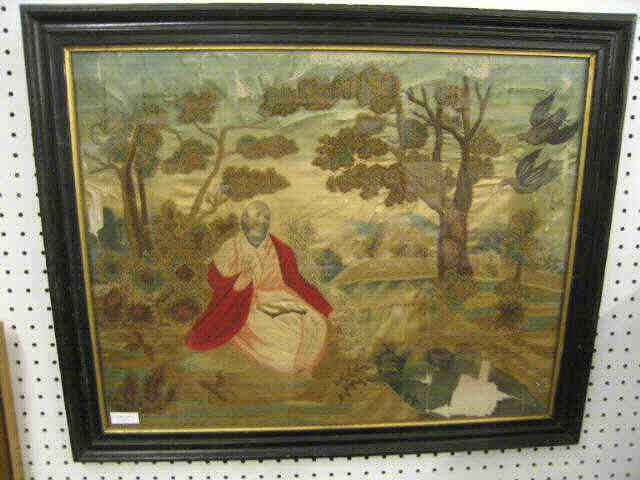 Appraisal: 's School Girl Needlework religious scene figure by a stream