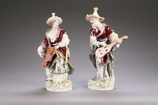 Appraisal: PAIR OF DRESDEN MUSICIANS Germany late th-early th century porcelain