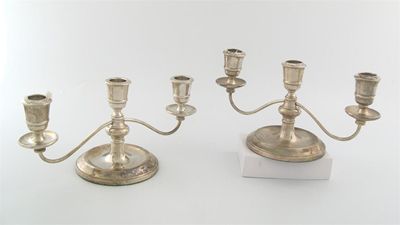 Appraisal: A pair of modern dwarf three-light candelabra on round bases