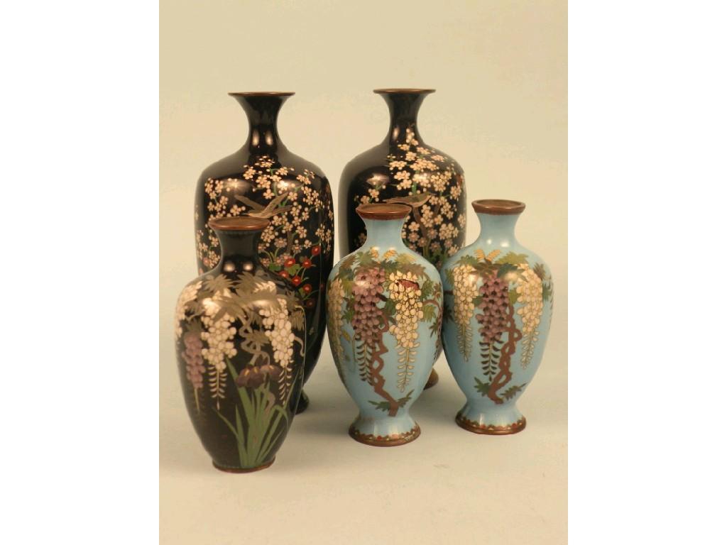 Appraisal: A pair of Japanese cloisonne vases each decorated with flowers