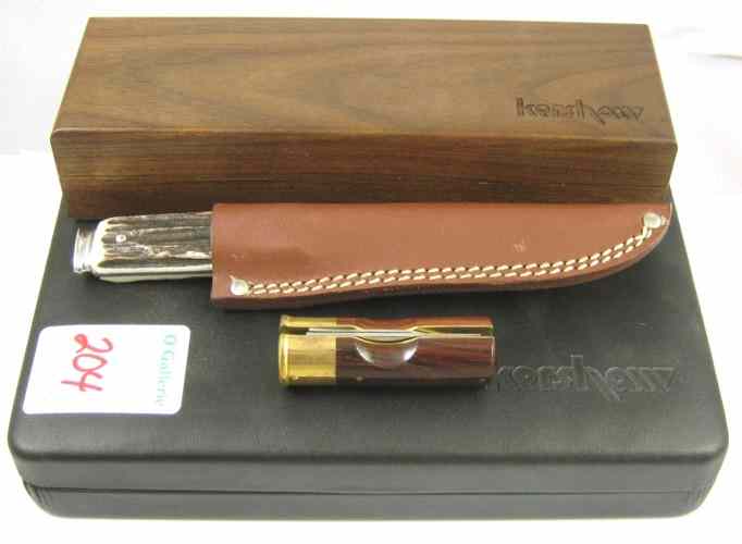 Appraisal: FOUR KERSHAW COLLECTABLE KNIVES No fixed blade skinner with etched