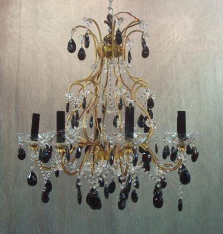 Appraisal: Black Clear Crystal Arm Chandelier From a Long Island home