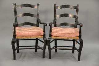 Appraisal: Pair of country rush seat ladderback armchairs Pair of country