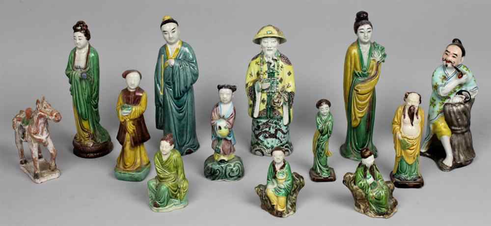 Appraisal: GROUP OF CHINESE SMALL FIGURES AND PAINTED POTTERY TANG STYLE