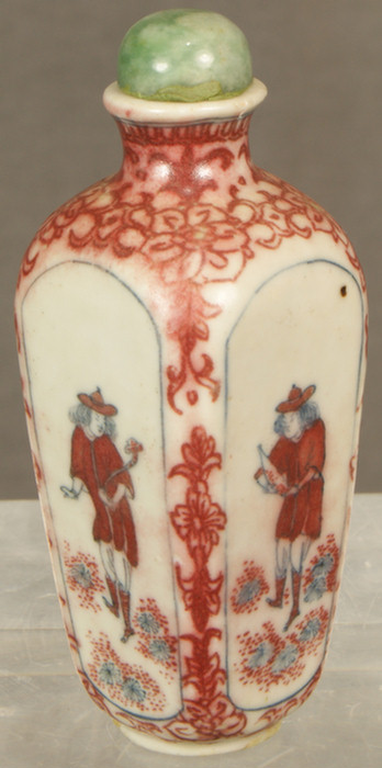 Appraisal: Chinese rare underglaze red snuff bottle decorated with European figures