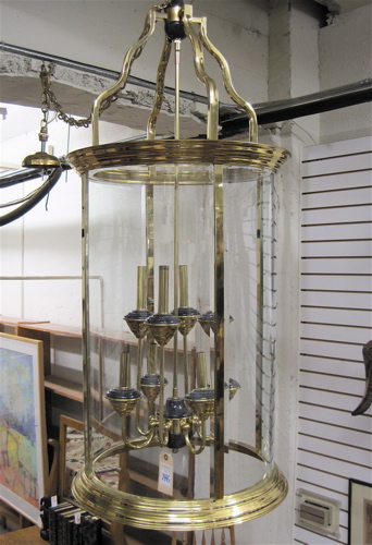 Appraisal: CYLINDRICAL GLASS AND BRASS CHANDELIER French design th century with