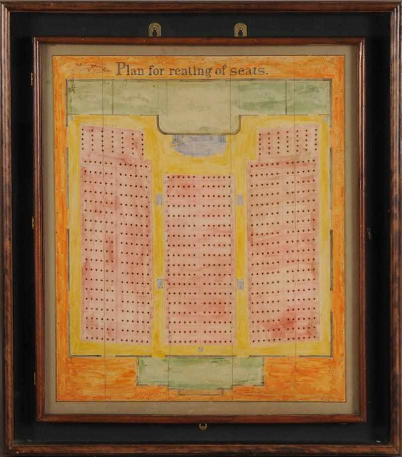 Appraisal: FRAMED SHADOW BOX DIAGRAM OF THEATER SEATING Entitled ''Plan for