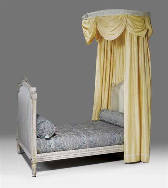 Appraisal: PAINTED FOUR-POSTER BED A LA POLONAISE Louis XVI stamped G