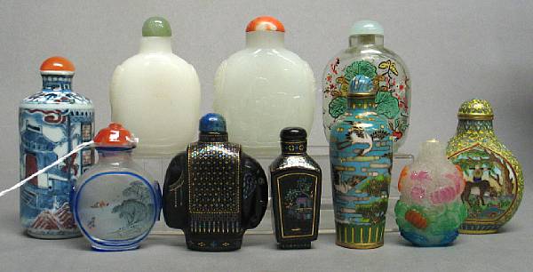 Appraisal: A group of ten snuff bottles Including two inside-painted glass