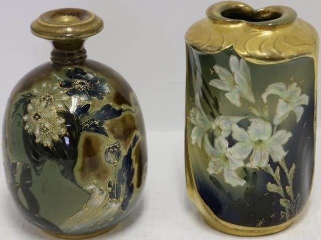 Appraisal: CA TWO TEPLITZ AMPHORA HIGH GLAZE VASES WITHFLORAL DESIGNS BOTH