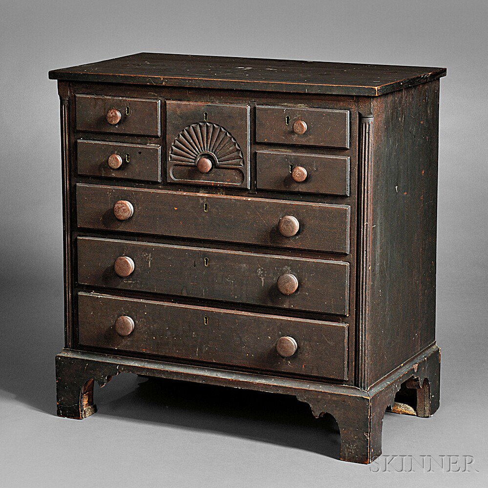 Appraisal: Diminutive Brown-painted Cherry Carved Chest of Drawers probably southern New