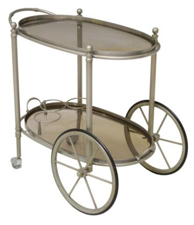 Appraisal: Italian two-tier bar service cart th c having silver-tone metal