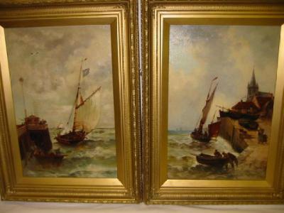 Appraisal: ENGLISH SCHOOL Harbour Scenes a pair unsigned late th century