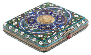 Appraisal: A RUSSIAN GILT SILVER AND CLOISONNE ENAMEL CIGARETTE CASE NIKOLAI