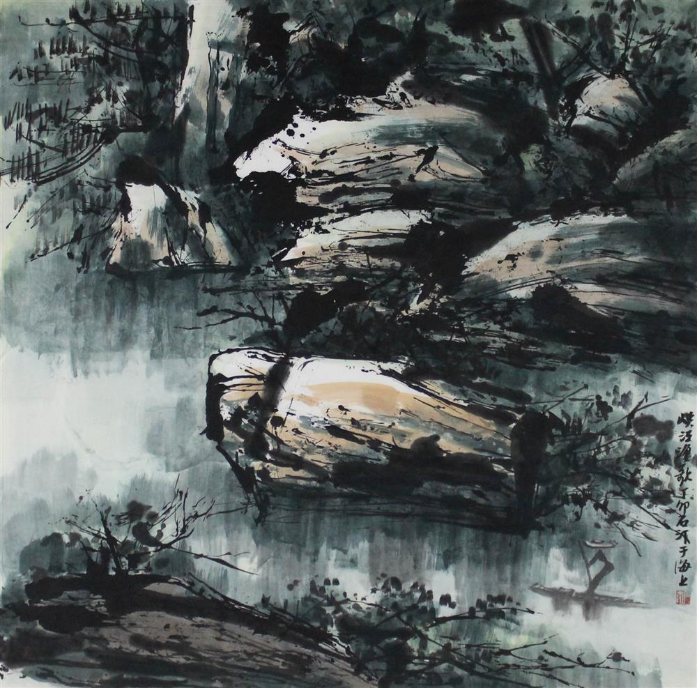 Appraisal: SHI DING PAIR OF CHINESE PAINTINGS Ink and watercolor on