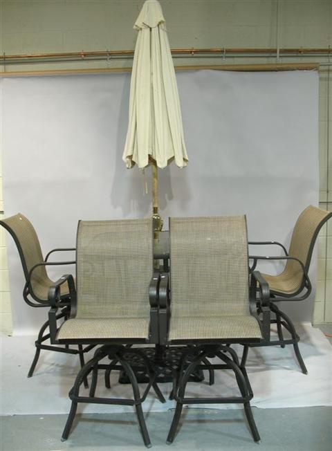 Appraisal: MODERN PATIO FURNITURE SET th century including a high glass