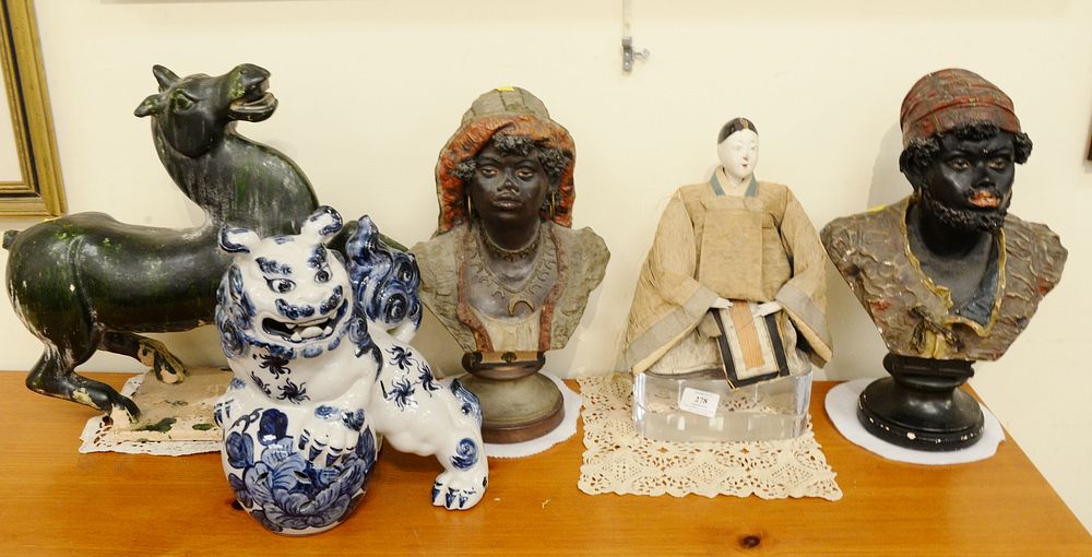 Appraisal: Group of five figural pieces to include pair of plaster