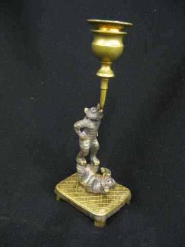 Appraisal: Victorian Figural Candlestick with Bears at play silver trim ''