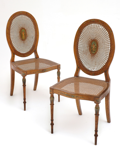 Appraisal: A PAIR OF VICTORIAN SATINWOOD SALON CHAIRS In the Sheraton