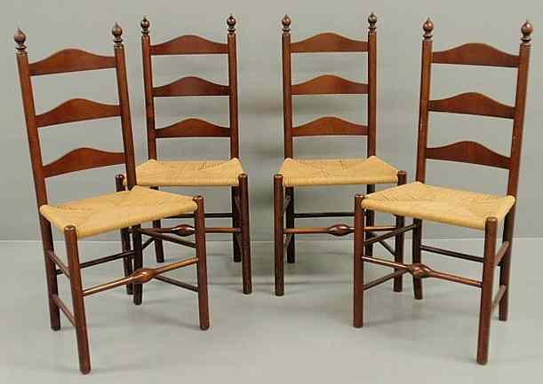 Appraisal: Set of four maple ladder-back side chairs th c h