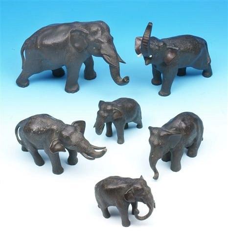 Appraisal: A group of six Oriental bronze elephants five signed the