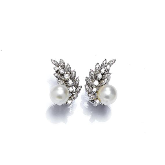 Appraisal: PEARL AND DIAMOND EAR CLIPS circa White gold Decorative ear