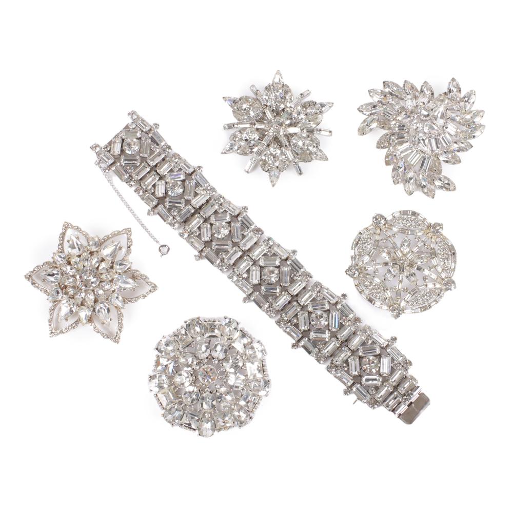 Appraisal: Vintage pc diamante group five layered 'snowflake' jeweled brooches including