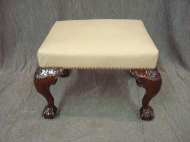 Appraisal: Chippendale Style Claw Foot Stool Beautiful leather upholstery From a