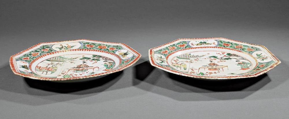 Appraisal: Pair of Chinese Export Famille Verte Porcelain Octagonal Dishes probably