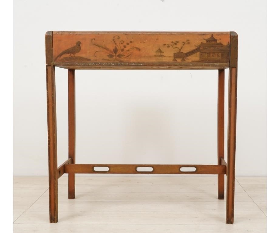 Appraisal: Pine plant table with Asian house and bird decoration th