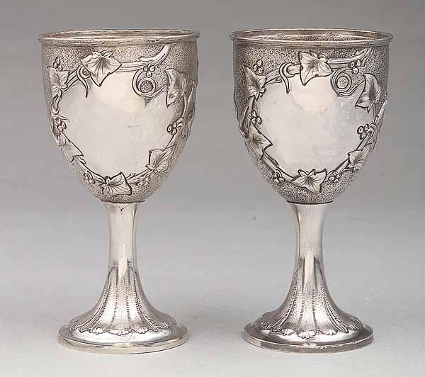 Appraisal: A Pair of American Coin Silver Wine Goblets mid- th