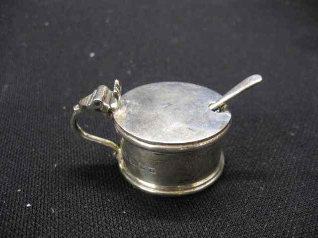 Appraisal: English Miniature Sterling Silver Salt Cellar with lid spoon cobalt